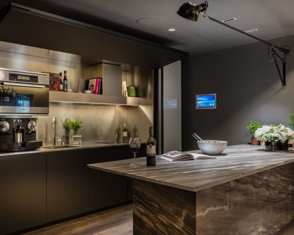 Kitchen with Crestron touch screen